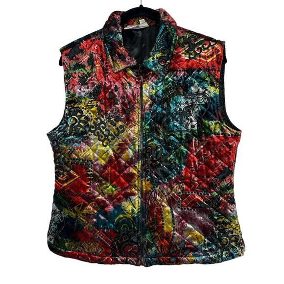 Coldwater Creek Vest Womens Medium Velvet Quilted Boho Art to Wear Zip Up - Picture 1 of 11